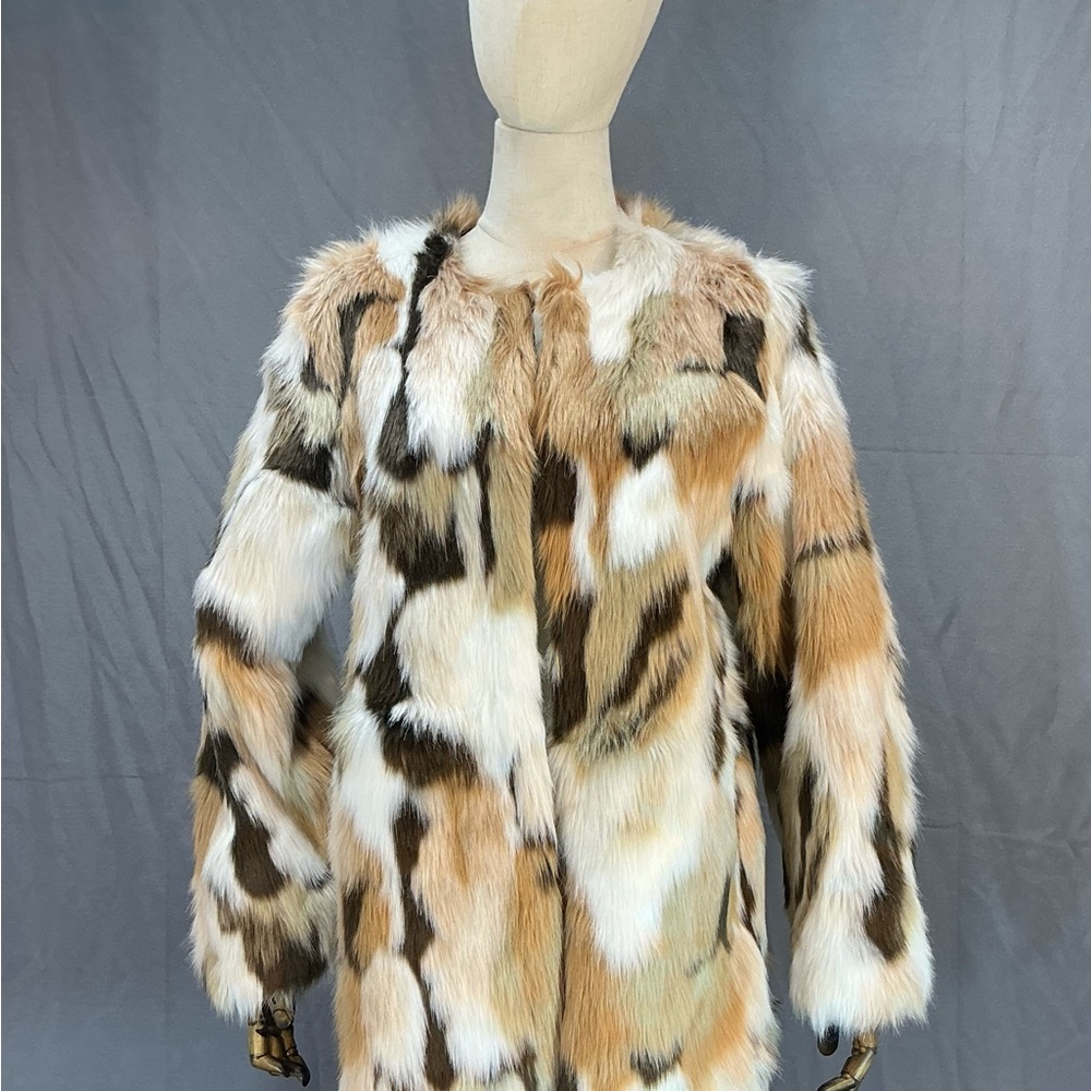 Stylish Faux Fur Coat - Multicolor